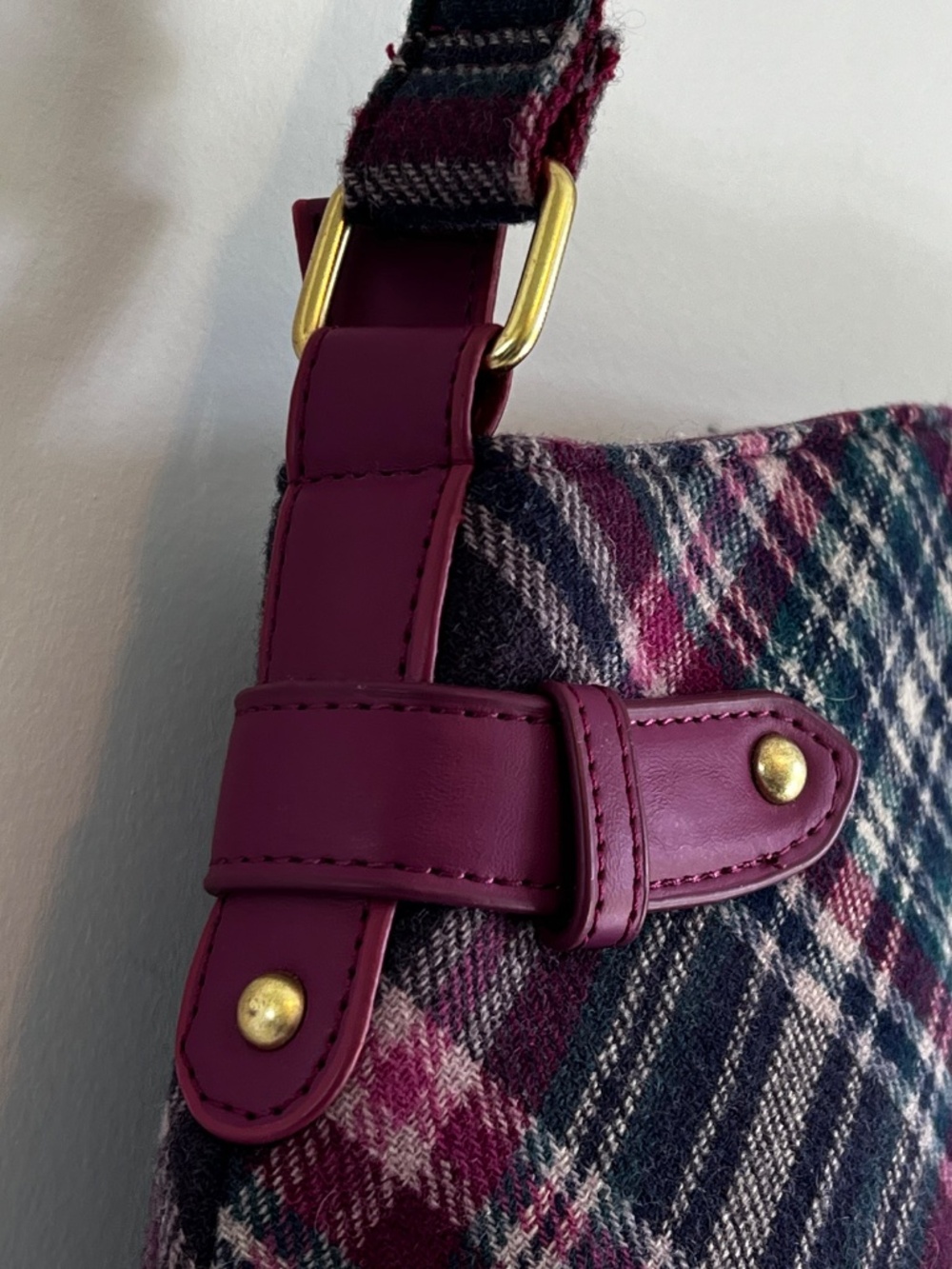 Ness Scotland Heritage Plaid Tweed Satchel Crossbody Bag - Purple/Burgundy - Picture 5 of 16